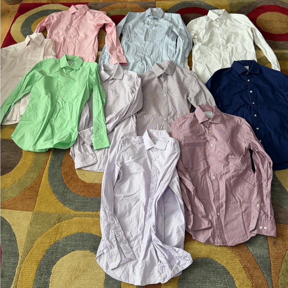 T.M.Lewin Men’s Long Sleeve Button Down Dress Shirt Set Neck 15 Sleeve Length 34